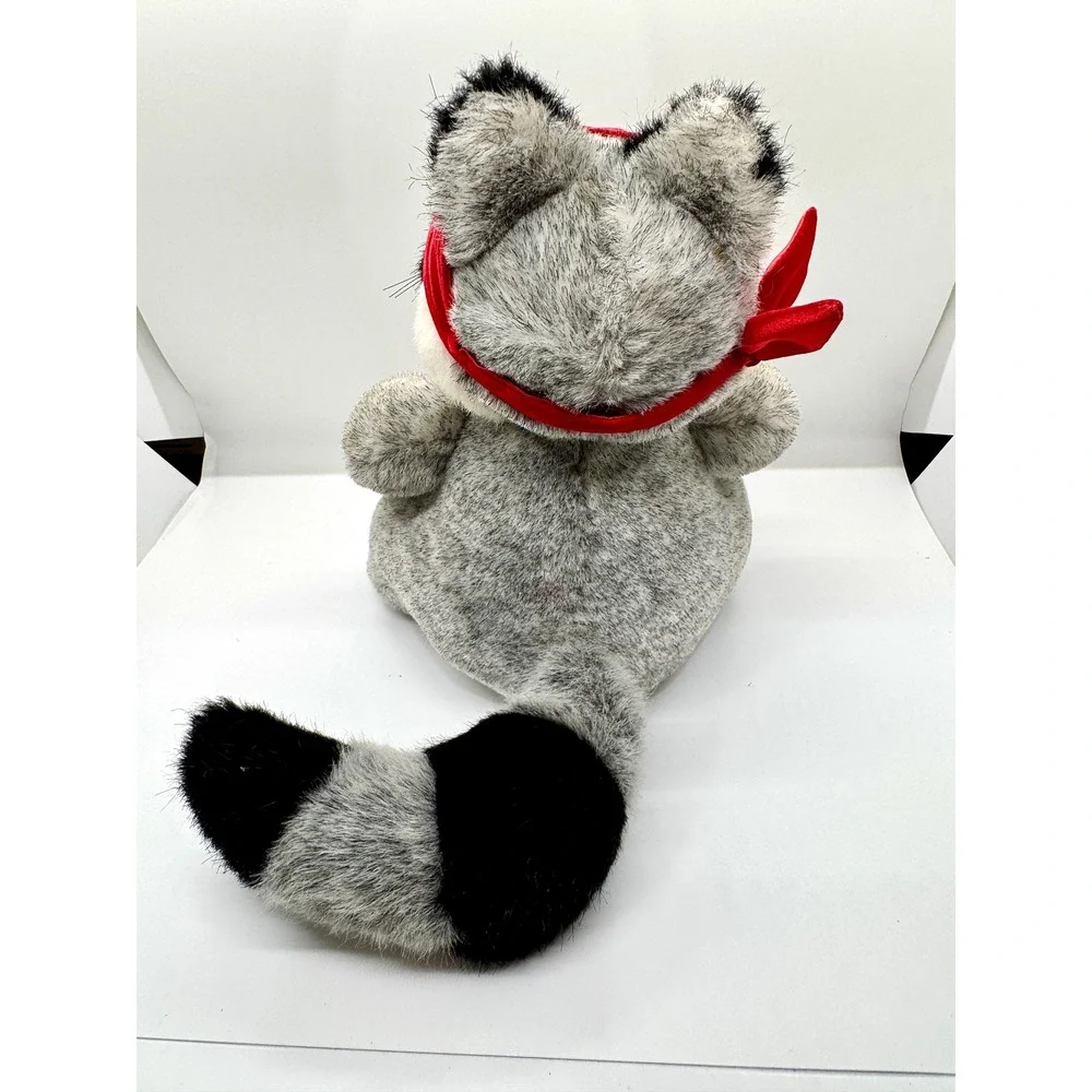 Vintage Hallmark Bandit Raccoon Plush Red Mask Heart Bag Grey Stuffed Animal‎ 9